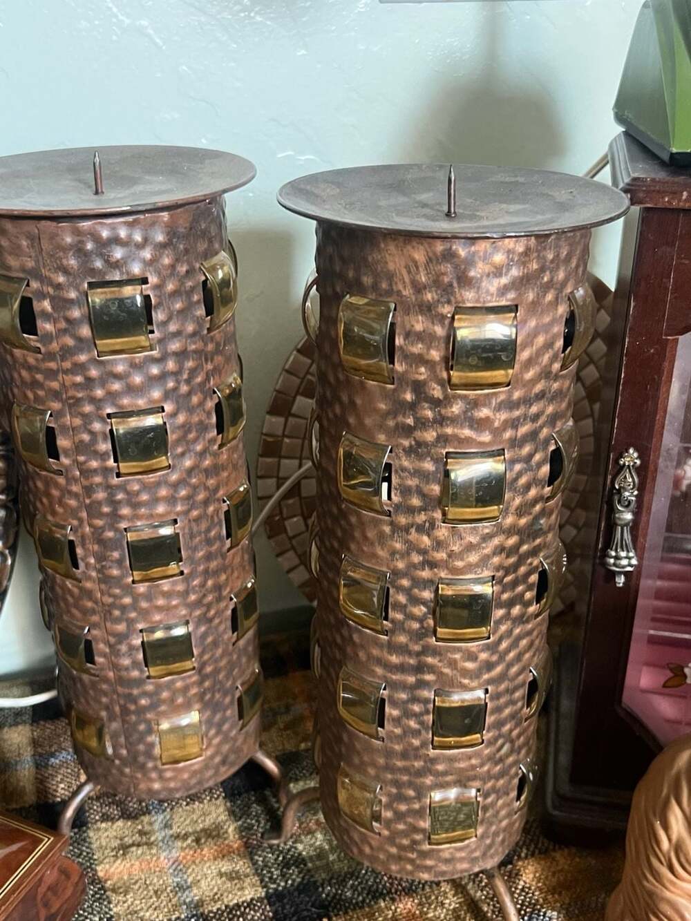 pair of vintage brutalist candle holders